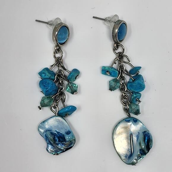 Blue Howlite Abalone Earrings - Picture 5 of 6